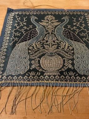 Silk Embroidered Peacock leave motif wall hanging